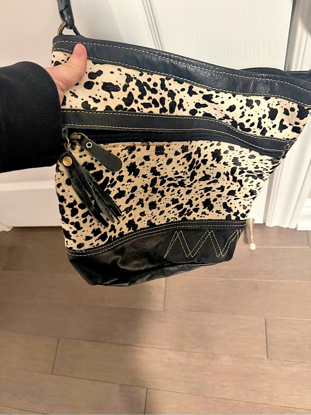 Myra Bag Animal Print Crossbody Bag in Black & Cream